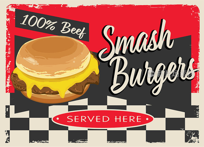 Smash Burgers复古复古餐厅标志设计概念